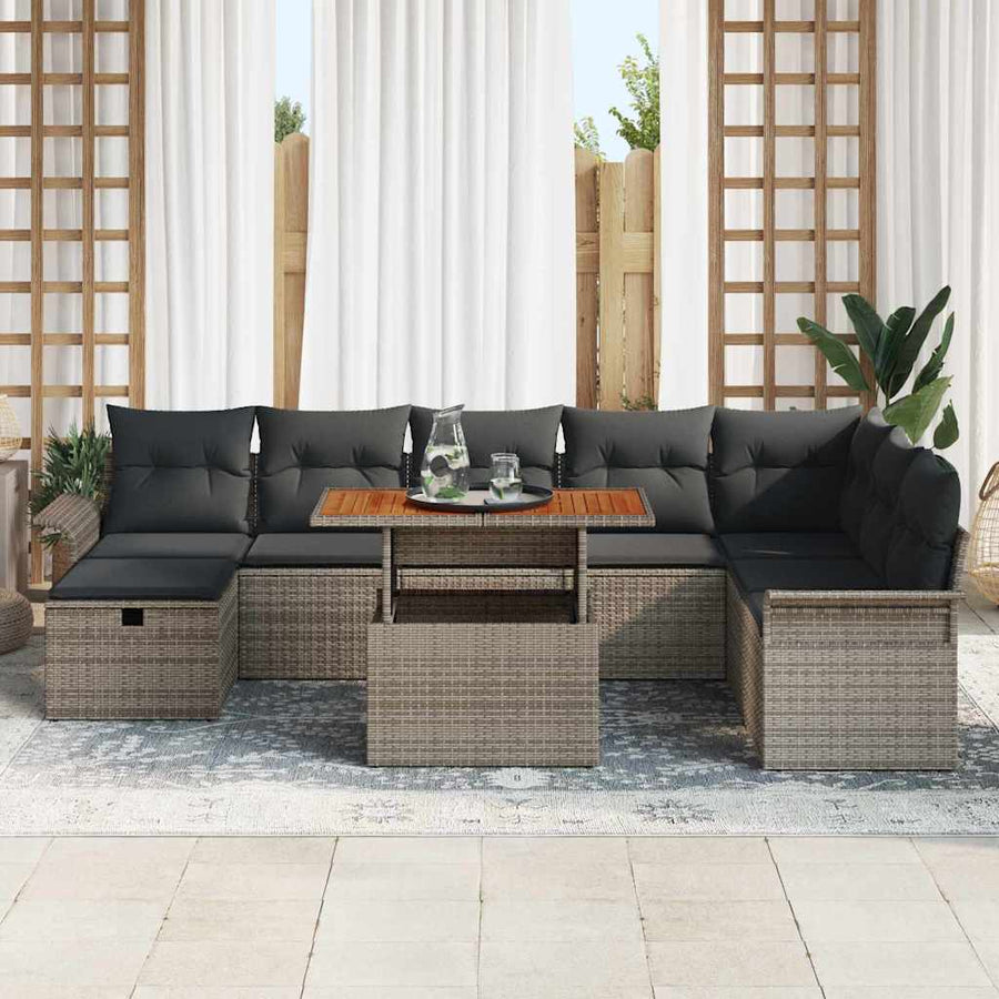 Garden Sofa Set 9 pcs Grey Poly Rattan