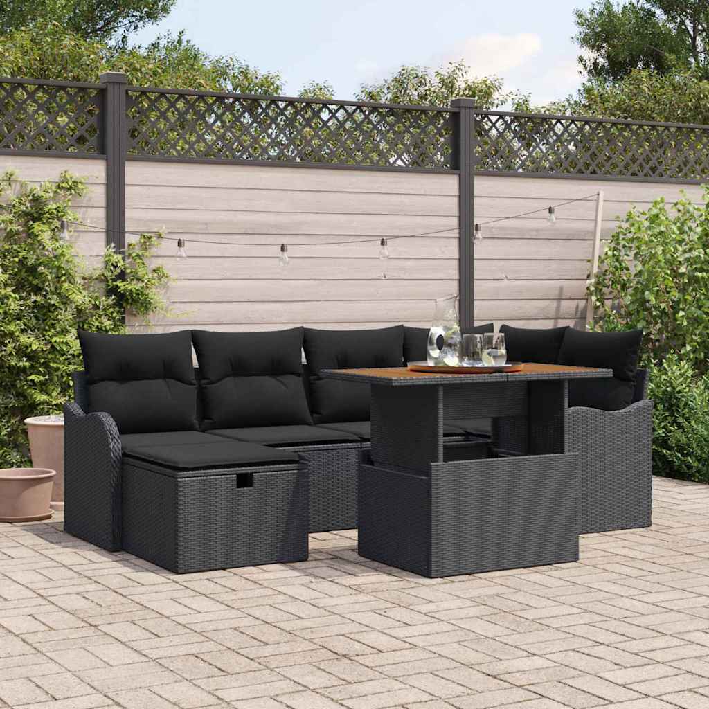 Garden Sofa Set Height-Adjustable 7 pcs Black Poly Rattan
