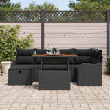 Garden Sofa Set Height-Adjustable 7 pcs Black Poly Rattan - Side View