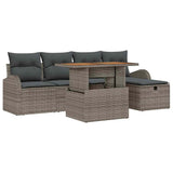 Garden Sofa Set Height-Adjustable 6 pcs Grey Poly Rattan - Front View