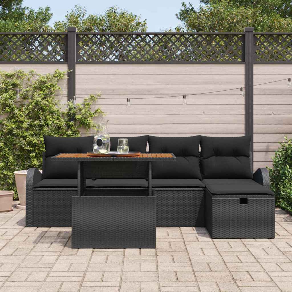 Garden Sofa Set Height-Adjustable 6 pcs Black Poly Rattan
