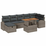 Garden Sofa Set Height-Adjustable 8 pcs Grey Poly Rattan - Front View