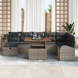 Garden Sofa Set Height-Adjustable 9 pcs Grey Poly Rattan - Side View