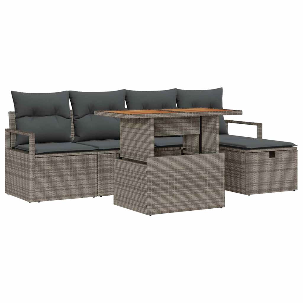 Garden Sofa Set Height-Adjustable 6 pcs Grey Poly Rattan