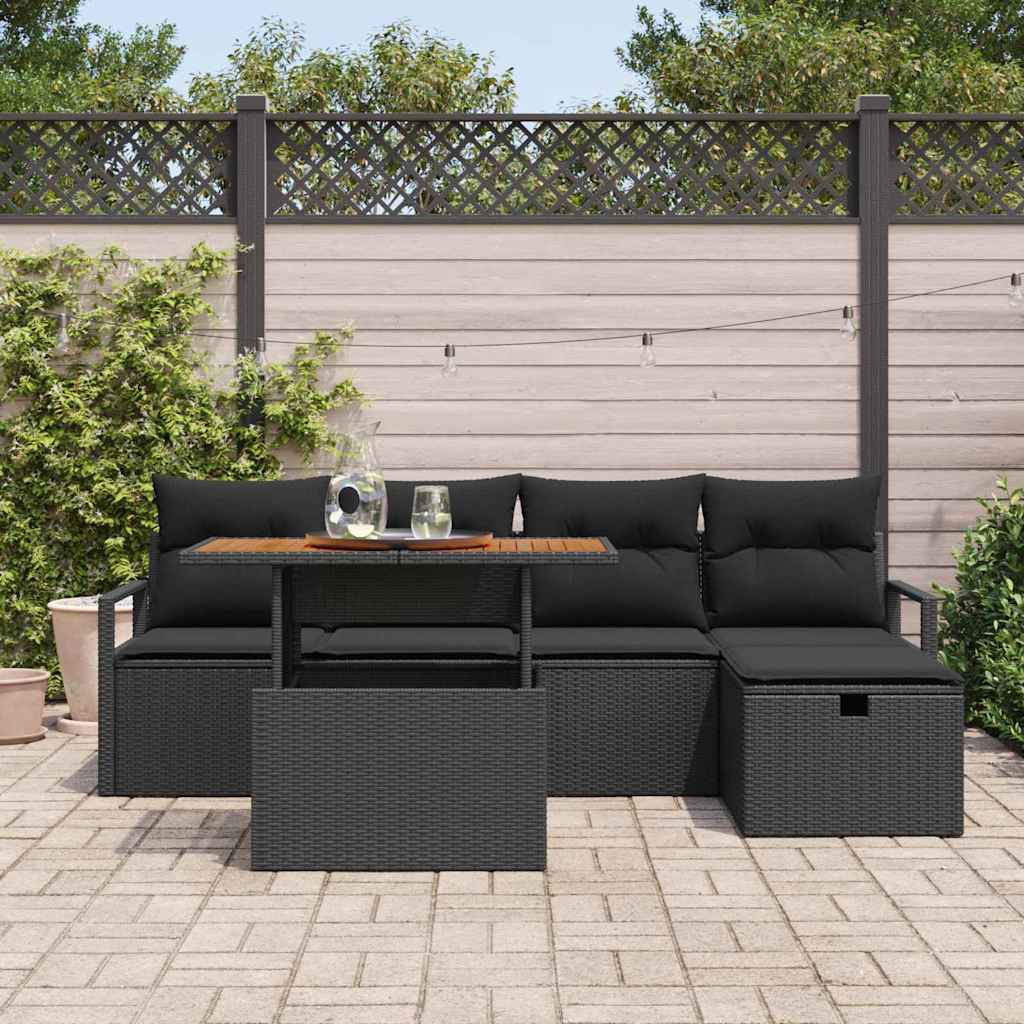 Garden Sofa Set Height-Adjustable 6 pcs Black Poly Rattan