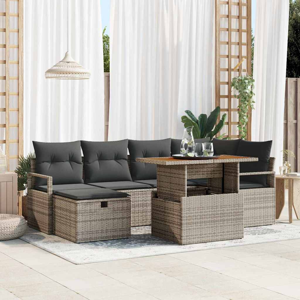 Garden Sofa Set Height-Adjustable 7 pcs Grey Poly Rattan