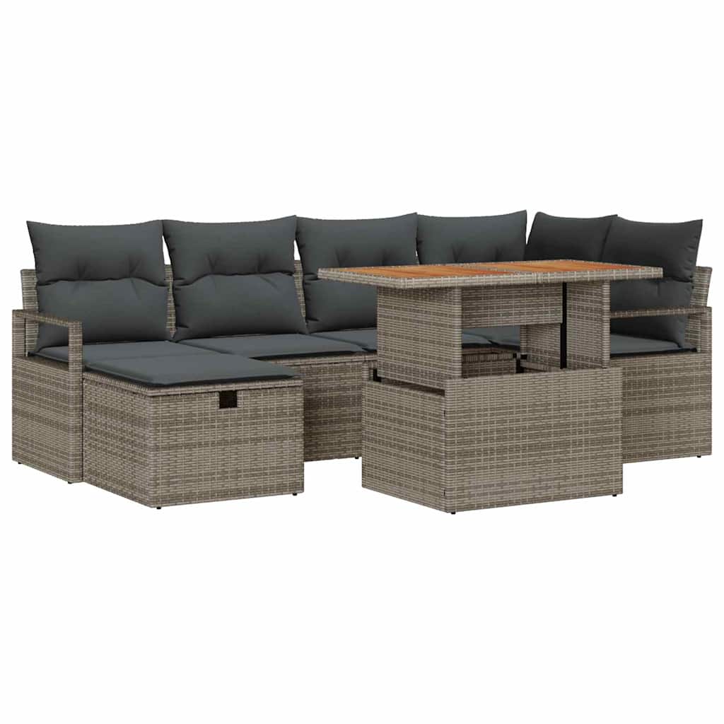 Garden Sofa Set Height-Adjustable 7 pcs Grey Poly Rattan