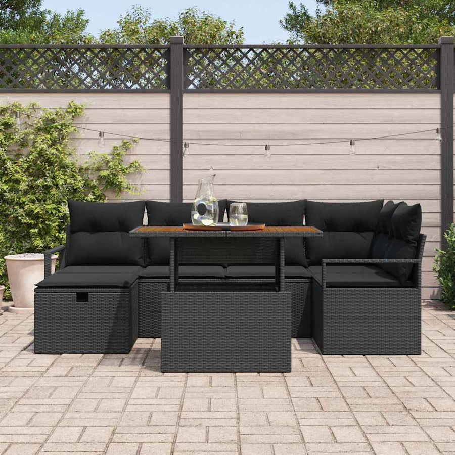 Garden Sofa Set 7 pcs Black Poly Rattan