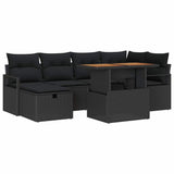 Garden Sofa Set Height-Adjustable 7 pcs Black Poly Rattan - Front View