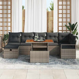 Garden Sofa Set Height-Adjustable 8 pcs Grey Poly Rattan - Side View