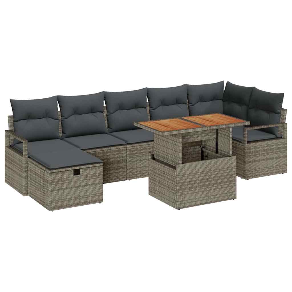 Garden Sofa Set Height-Adjustable 8 pcs Grey Poly Rattan