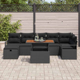 Garden Sofa Set Height-Adjustable 8 pcs Black Poly Rattan - Side View