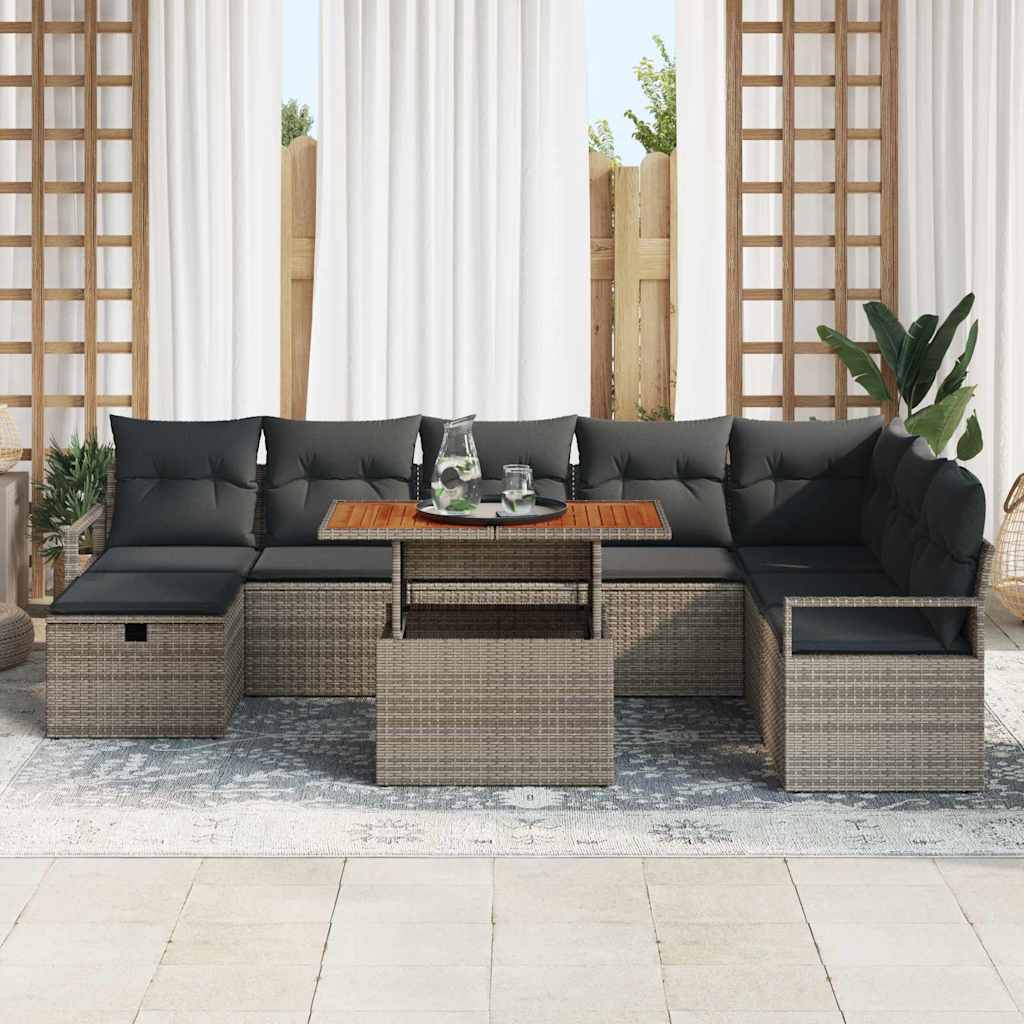 Garden Sofa Set Height-Adjustable 9 pcs Grey Poly Rattan