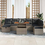 Garden Sofa Set Height-Adjustable 9 pcs Grey Poly Rattan