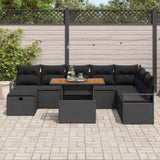 Garden Sofa Set Height-Adjustable 9 pcs Black Poly Rattan - Side View