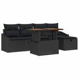 Garden Sofa Set Height-Adjustable 6 pcs Black Poly Rattan - Front View