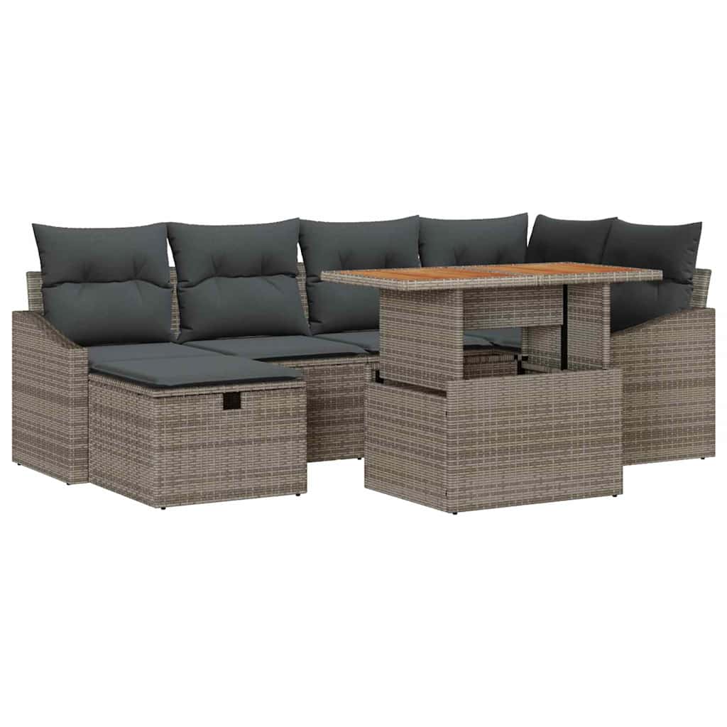 Garden Sofa Set Height-Adjustable 7 pcs Grey Poly Rattan