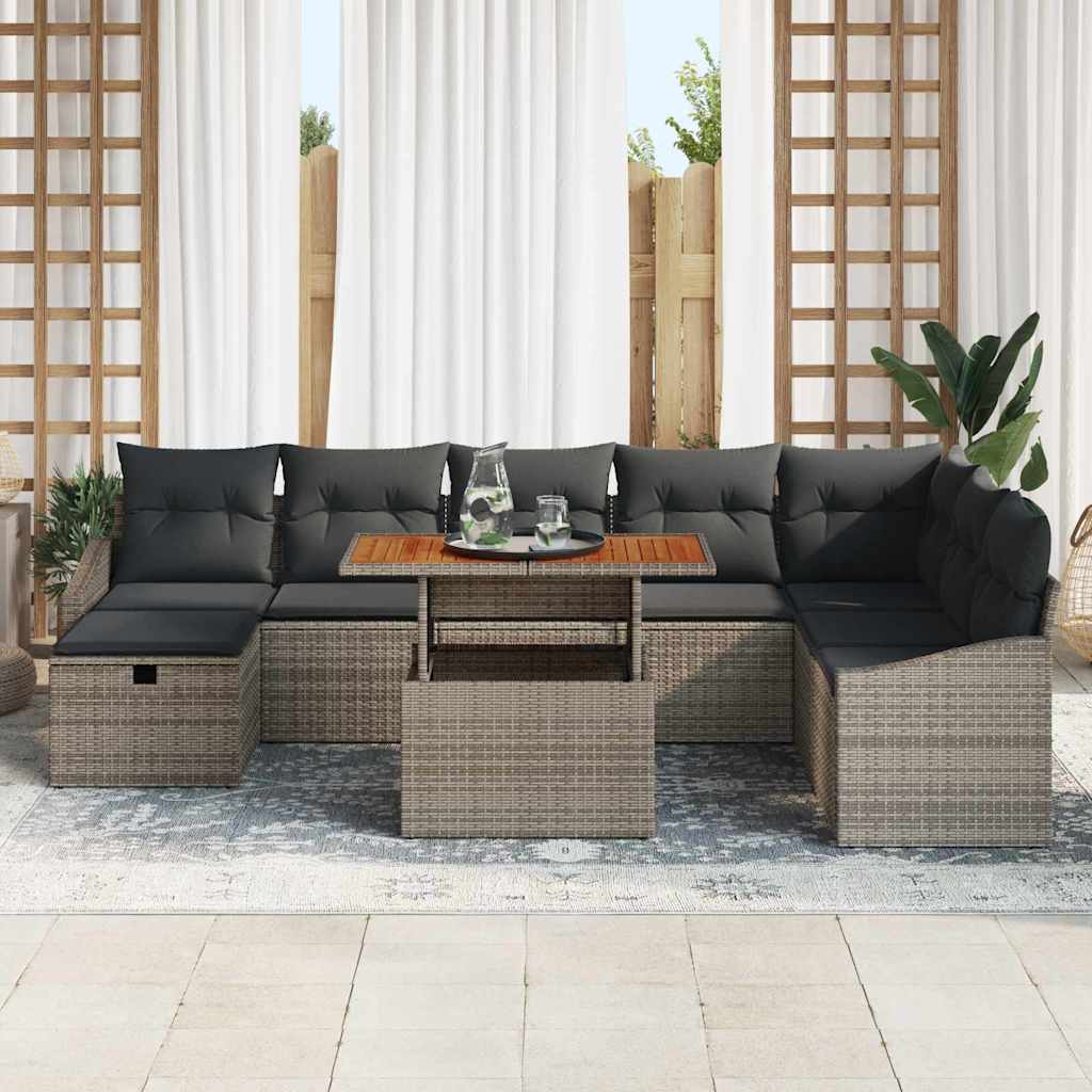 Garden Sofa Set Height-Adjustable 9 pcs Grey Poly Rattan