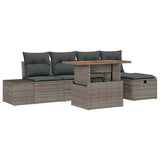 Garden Sofa Set Height-Adjustable 6 pcs Grey Poly Rattan - Front View