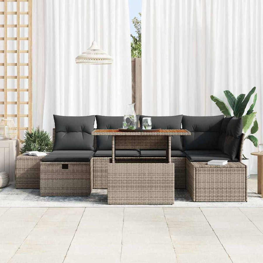 Garden Sofa Set 7 pcs Grey Poly Rattan