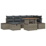 Garden Sofa Set Height-Adjustable 7 pcs Grey Poly Rattan - Front View