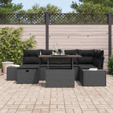 Garden Sofa Set Height-Adjustable 7 pcs Black Poly Rattan - Side View