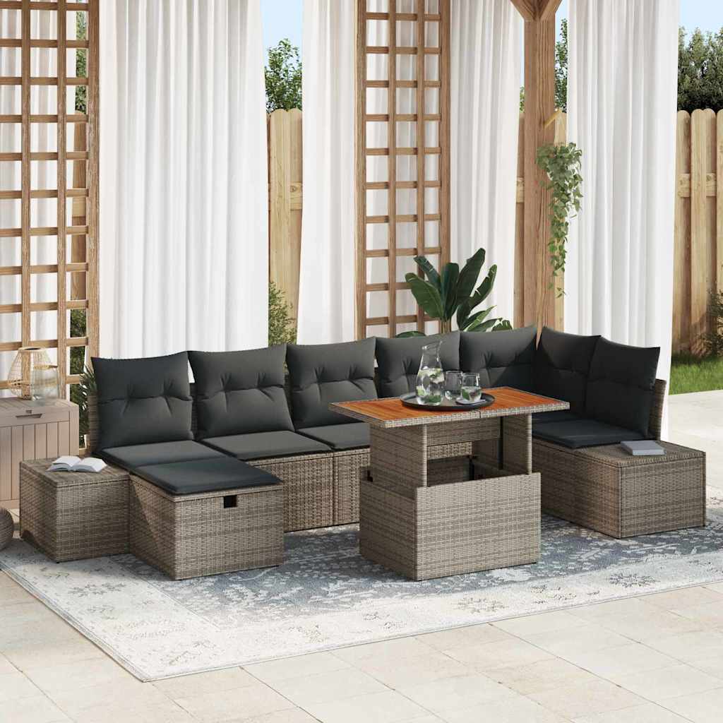 Garden Sofa Set Height-Adjustable 8 pcs Grey Poly Rattan
