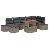 Garden Sofa Set Height-Adjustable 8 pcs Grey Poly Rattan - Front View