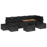 Garden Sofa Set Height-Adjustable 8 pcs Black Poly Rattan - Front View