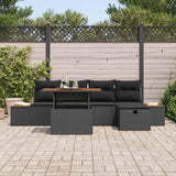 Garden Sofa Set Height-Adjustable 6 pcs Black Poly Rattan - Side View