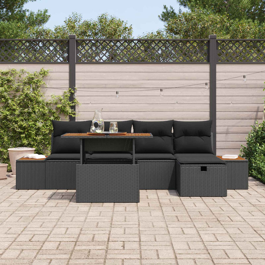 Garden Sofa Set 6 pcs Black Poly Rattan