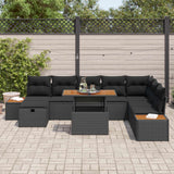 Garden Sofa Set with Cushion 9 pcs Black Poly Rattan - Side View