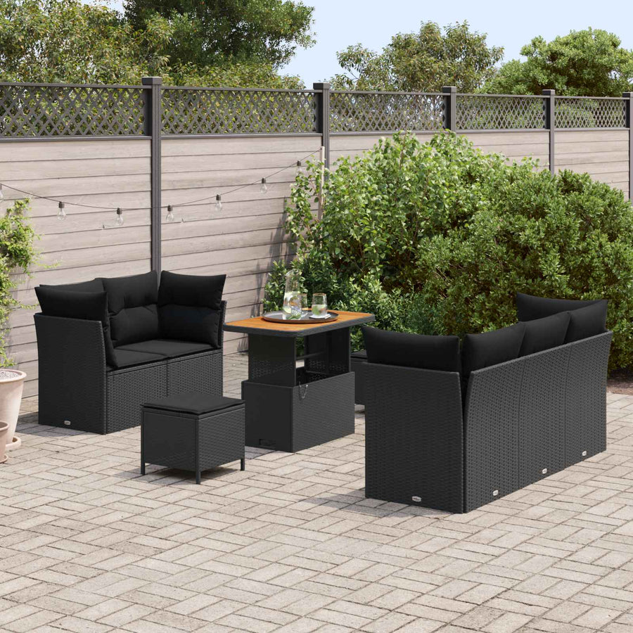 Garden Sofa Set 8 pcs Black Poly Rattan
