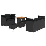 Garden Sofa Set with Cushion 8 pcs Black Poly Rattan - Front View