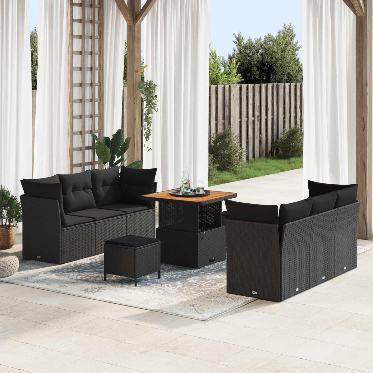 Garden Sofa Set 9 pcs Black Poly Rattan