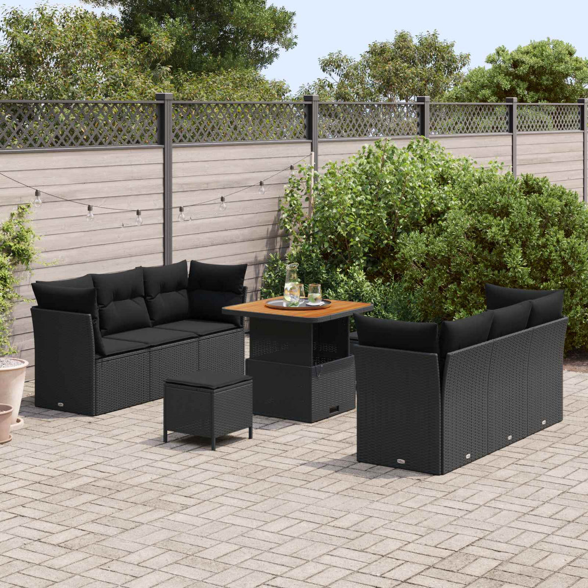 Garden Sofa Set 9 pcs Black Poly Rattan