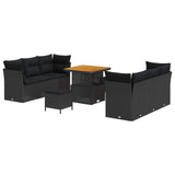 Garden Sofa Set 9 pcs Black Poly Rattan - Front View