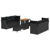 Garden Sofa Set with Cushion 9 pcs Black Poly Rattan - Front View