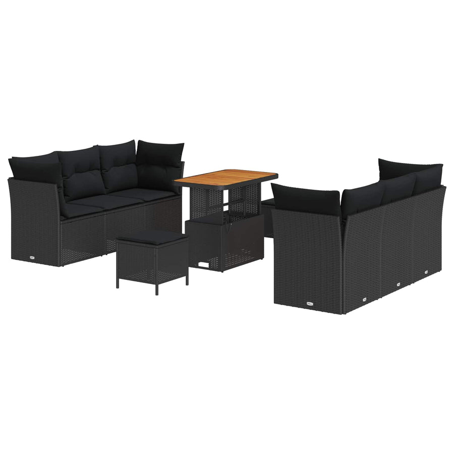 Garden Sofa Set 9 pcs Black Poly Rattan