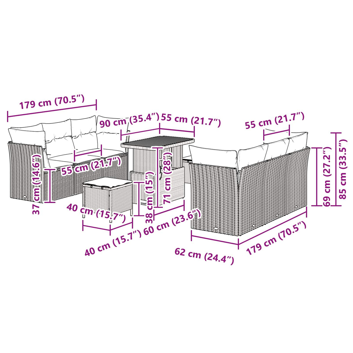 Garden Sofa Set with Cushion 9 pcs Black Poly Rattan