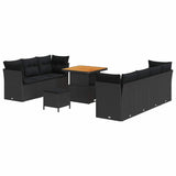 Garden Sofa Set Height-Adjustable 10 pcs Black Poly Rattan - Front View