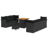 Garden Sofa Set Height-Adjustable 10 pcs Black Poly Rattan - Front View
