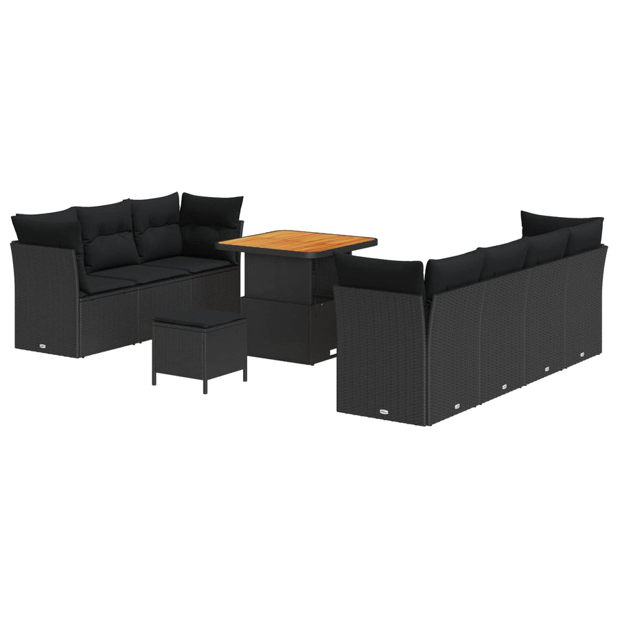 Garden Sofa Set 10 pcs Black Poly Rattan