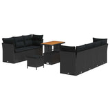 Garden Sofa Set Height-Adjustable 10 pcs Black Poly Rattan - Front View
