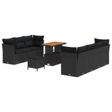 Garden Sofa Set Height-Adjustable 10 pcs Black Poly Rattan - Front View