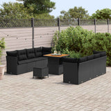 Garden Sofa Set Height-Adjustable 11 pcs Black Poly Rattan - Side View