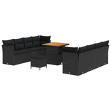 Garden Sofa Set Height-Adjustable 11 pcs Black Poly Rattan - Front View