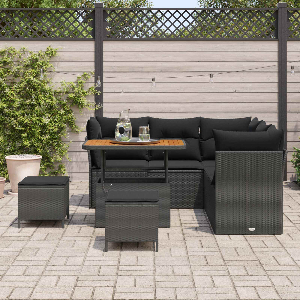 Garden Sofa Set Height-Adjustable 8 pcs Black Poly Rattan