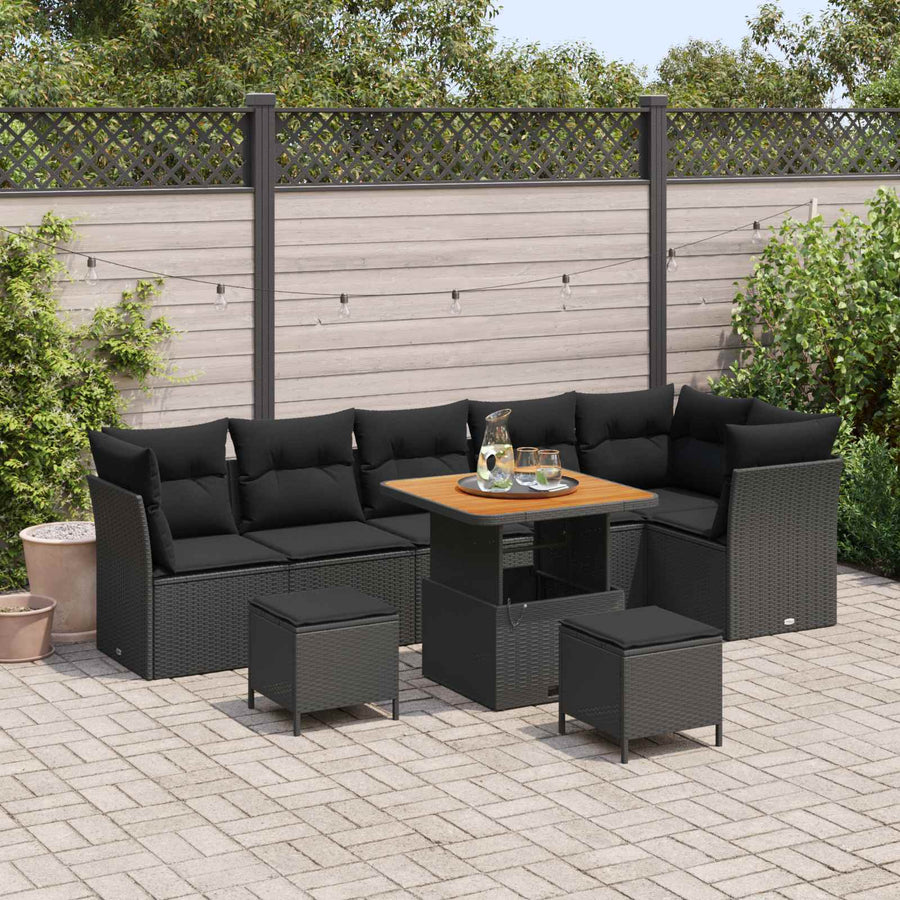 Garden Sofa Set 9 pcs Black Poly Rattan