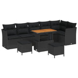 Garden Sofa Set Height-Adjustable 9 pcs Black Poly Rattan - Front View